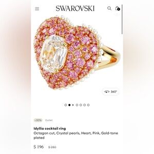 Swarovski Gold-Tone Heart Ring with Pink Crystals and Clear Center